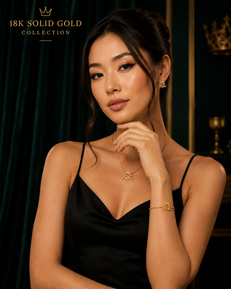 Solid 18K Gold RSL Crown Stud Earrings
