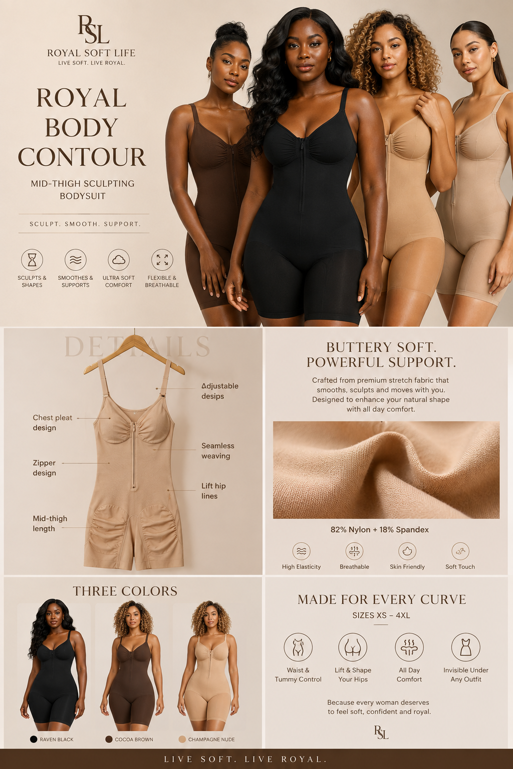 Royal Zip Sculpt Bodysuit